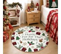 Home for The Holidays Tapis rond avec citation saisonnière 1,2 m | Branches de pin, tapis rond, baies de houx, style ferme, entrée saisonnière, vœux d'hiver chaleureux