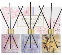 Home Fragrance Diffuser,3 X 90 Ml With 24 Reed Diffuser Sticks,Decoration For Bedroom,Living Room,Bathroom (Cherry Blossom/Hot Vanilla/Lavender Thyme)