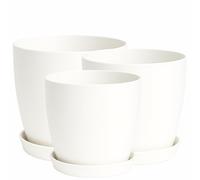 Home Garden Ornaments Blanc Pot de Fleur Interieur Lot de 3 Tailles 14/16/18 cm - Mat Pot de Fleurs Exterieur - Pots de Fleurs avec Soucoupe sans Trous de Drainage - Pot Plante Plastique (Blanc)