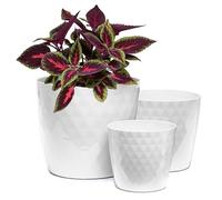 Home Garden Ornaments Blanc Pot de Fleur Interieur Lot de 3 Tailles 14/16/18 cm - Pot de Fleurs Exterieur avec Surface en Cristal Brillant - Décoratif Pots de Fleurs - Pot Plante Plastique (Blanc)