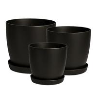Home Garden Ornaments Graphite Pot de Fleur Interieur Lot de 3 Tailles 14/16/18 cm - Mat Pot de Fleurs Exterieur - Pots de Fleurs avec Soucoupe Sans Trous de Drainage - Pot Plante Plastique (Graphite)