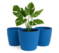 Home Garden Ornaments Petit Pot de Fleur Interieur - Pots de Fleurs Exterieur - Rayés et Petit Pot Plante Intérieur Lot de 3 - Décoratif Pot de Fleur Exterieur (Diamètre: 15.5cm, Couleur: Bleu Marine)