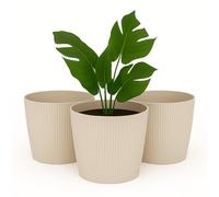 Home Garden Ornaments Pot de Fleur Interieur - Pots de Fleurs Exterieur - Rayés Pot Plante Intérieur Lot de 3 - Décoratif Pot de Fleur Exterieur (Diamètre: 18cm, Couleur: Coton)