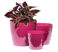 Home Garden Ornaments Rose Pot de Fleur Interieur Lot de 3 Tailles 14/16/18 cm - Pot de Fleurs Exterieur avec Surface en Cristal Brillant - Décoratif Pots de Fleurs - Pot Plante Plastique (Rose)