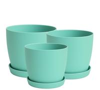 Home Garden Ornaments Vert Pot de Fleur Interieur Lot de 3 Tailles 14/16/18 cm - Mat Pot de Fleurs Exterieur - Pots de Fleurs avec Soucoupe sans Trous de Drainage - Pot Plante Plastique (Vert)