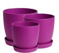 Home Garden Ornaments Violet Pot de Fleur Interieur Lot de 3 Tailles 14/16/18 cm - Mat Pot de Fleurs Exterieur - Pots de Fleurs avec Soucoupe sans Trous de Drainage - Pot Plante Plastique (Violet)
