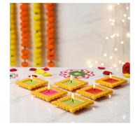 HOME GENIE Handmade Diyas for Diwali/Deepawali Decoration | Hand Painted Clay Mitti Diya | Lanterns for Diwali Decoration | Decoration Mitti Diya | Colourful Diyas (Designer Diya - Pack of 6)