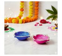 Home Genie Handmade Diyas for Diwali/Deepawali Decoration | Hand Painted Clay Mitti Diya (Square Pink n Blue Diya, 2, Pièce)
