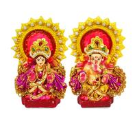 HOME GENIE Lakshmi Ganesha Idol Set for Pooja Mandir | Handcrafted Murti Pair for Diwali, Laxmi Poojan, Home Temple, Gift & Decor | 14x3x10 cm | 265g | Ethnic Finish | Indian Art