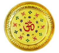 Home Genie Pooja Thali en laiton avec motif Om et Swastik | Assiette de prière décorative de 13 cm pour rituels, festivals, temples et cadeaux | Ronde faite à la main en laiton Aarti Thali
