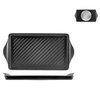 Home Granchef Plancha Rainurée, Revêtement Antiadhérent, Rectangulaire, Aluminium moulé sous Pression, Noir, 58x30 cm/Diamètre 58 cm