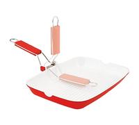 HOME Grilly Grill Rectangulaire, Céramique, Blanc/Rouge, 34x24 cm