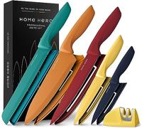 Home Hero Couteau Cuisine avec Aiguiseur Couteaux - Couteaux de Cuisine Professionnelle en Acier Inoxydable - Ensemble de Couteaux et Ustensiles de Cuisine (11 pcs avec étui - Multicolore)