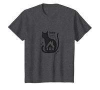 Home is Where The Cat is - Citation des Amoureux des félins T-Shirt, Enfant, Chiné Foncé, 6 Ans