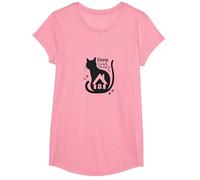 Home is Where The Cat is - Citation des Amoureux des félins T-Shirt, Fille, Rose, S