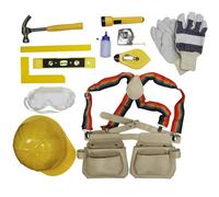HOME IT® Coffret outils enfant 12 pièces | Jeu de bricolage avec casque mètre gants marteau niveau & accessoires | Ceinture porte-outils pour enfants | Jeu d'imitation éducatif