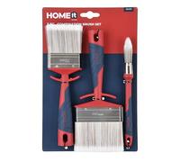 Home It Work® Lot de 3 Pinceaux Premium - 1 Pinceau Rond Ø18 mm & 2 Pinceaux Plats 70 mm + 100 mm - Brosse de Peinture Haute Qualité - Fibres Pet/PBT - Manche Ergonomique