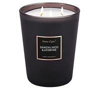Home Lights Grande bougie parfumée en pot de luxe, cire de soja 100% naturelle, 33,51 oz, 3 mèches, très parfumée et longue durée, Bois de santal et jasmin