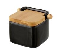 Home Line Salière carrée en céramique avec Couvercle en Bambou, Noir, 12 x 12 x 11 cm
