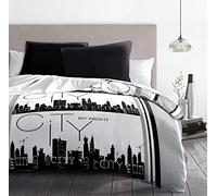 Home Linge Passion City by Night Parure de Couette 3 Pièces, 2 Personnes, Microfibre, Blanc Rouge, 240x260 cm