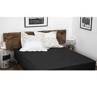 Home Linge Passion - Drap Housse 100% Coton - 57 Fils/cm² - Taille 140x190 cm - Noir - Bonnet 35 cm - Tissage serré - Doux, Respirant, Lavable - Home linge passion