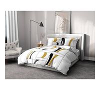 Home Linge Passion | Housse de Couette - 2 Pièces | 100% Coton - 57 Fils | 1 Personne - 140x200 cm | Atoll Noir-Moutarde