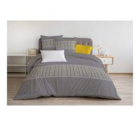 Home Linge Passion | Housse de Couette - 3 Pièces | 100% Coton - 57 Fils | 2 Personnes - 220 x 240 cm | NAT Gris Fonce Lemon