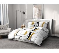 Home Linge Passion | Housse de Couette - 3 Pièces | 100% Coton - 57 Fils | 2 Personnes - 220x240 cm | Atoll Noir-Moutarde