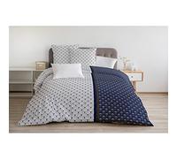 Generique Housse de couette 3 pièces Rainbow Bleu Marine 100% coton 57 fils 220x240 cm Bleu/Blanc