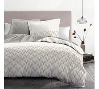 HOME LINGE PASSION Le Clos des Songes Parure de Couette 220x240 cm - 3 Pièces - Percale de Coton - Housse + 2 Taies 63x63 cm - Blanc & Beige - Modèle L'élégante