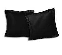 Home linge passion - Lot de 2 taies d'oreillers 100% Coton - Tissage serré - Noir - Taille 63x63 cm - Certifiées Oeko-Tex -