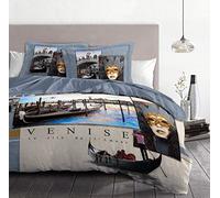 Home Linge Passion Parure de Couette 100% Coton 220x240 cm Dream in Venise Bleu