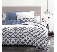 Home Linge Passion Parure de Couette 140x200 cm - 2 pièces - Percale de Coton Douce - Housse + taie - Blanc & Bleu - Modèle L'élégante