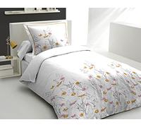HOME LINGE PASSION Parure de Couette 140x200 cm - 2 pièces - Percale de Coton Douce - Housse + taie - Blanc & Jaune - Modèle L'insoumise