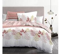 HOME LINGE PASSION Parure de Couette 140x200 cm - 2 pièces - Percale de Coton Douce - Housse + taie - Blanc & Rose poudré - Modèle La Marquise