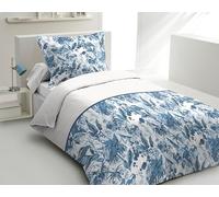 HOME LINGE PASSION Parure de Couette 140x200 cm - 2 pièces - Percale de Coton Douce - Housse + taie - Bleu - Modèle La Nomade