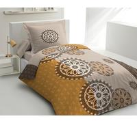 Home Linge Passion | Parure de Couette - 2 Pièces | 100% Coton - 57 Fils | 1 Personne - 140x200 cm | Yucatan - Gris et Ocre Orange