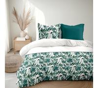 HOME LINGE PASSION Parure de Couette 220x240 cm en Percale de Coton Douce - Housse + taie - Vert - Modèle La Nomade
