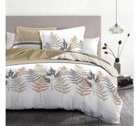 Home Linge Passion Parure de Couette 240x260 cm - 3 pièces - Percale de Coton Douce - Housse + taie - Beige & Praline - Modèle La Marquise