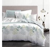 HOME LINGE PASSION Parure de Couette 240x260 cm - 3 pièces - Percale de Coton Douce - Housse + taie - Blanc & Vert d'eau - Modèle La Marquise