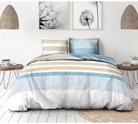 Home Linge Passion Parure de Couette 240x260 cm - 3 pièces - Percale de Coton Douce - Housse + taies - Blanc & Bleu Iceberg - Modèle La Courtisane