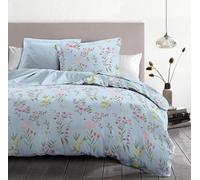 Home Linge Passion Parure de Couette 240x260 cm - 3 pièces - Percale de Coton Douce - Housse + taies - Bleu Pastel - Modèle La flamboyante