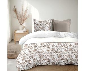 HOME LINGE PASSION Parure de Couette 240x260 cm en Percale de Coton - Housse + taie - Taupe - Modèle La Nomade