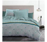 Parure de couette 240x260 cm HOME LINGE PASSION LOUXOR : Housse de couette + 2 taies d'oreiller - 100% Coton 57 Fils - Vert