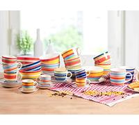 Home - Lot de 6 Tasses Jumbo "100 Lignes" en Grès - 530 ml - Sans Soucoupe - Couleurs Assorties - Compatibles Lave-Vaisselle et Micro-ondes