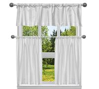 Home Maison Ensemble de Rideaux de Cuisine Unis, Blanc/argenté., 58x15