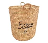 Home Maison - Grand Panier Naturel Bazar XL - Feuille de Palmier et Coton Tressage Artisanal - Usage Polyvalent Rangement ou Déco - 50 x 50 x 55 cm - Noir