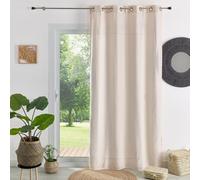 Home Maison LOJI - Rideau d'Ameublement Uni et Natté - Polyester - Effet Jute - Tissage Natté Haute Qualité - Oeillets Ronds Canon de Fusil - Taille 140 x 260 cm - Couleur Ficelle