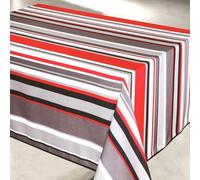 Home Maison - Nappe Anti Tache à Rayures 100% Polyester-Fibre Rouge 145x300 cm