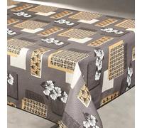 Home Maison - Nappe Anti Taches Motif Fleur et Forme Géométrique - 100% Polyester-Fibre - Design Fleuri et Géométrique - Linge de Table Moderne - Usage Intérieur et Extérieur - 145 x 300 cm - Gris